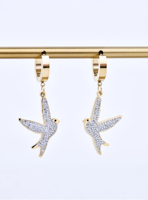 Kolczyki ptaszki, kryształki, stal pozłacana, S211481Z00