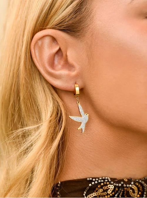 Kolczyki ptaszki, kryształki, stal pozłacana, S211481Z00