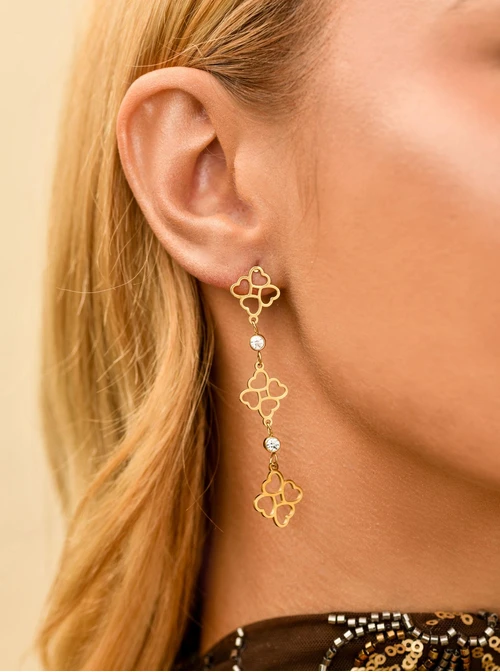 Kolczyki serduszka, kryształki, stal pozłacana S211475Z00