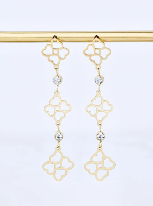 Kolczyki serduszka, kryształki, stal pozłacana S211475Z00