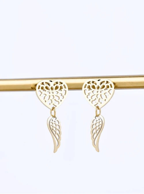 Kolczyki serduszka, skrzydełka, stal pozłacana S211763Z00