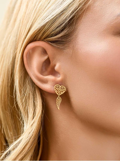 Kolczyki serduszka, skrzydełka, stal pozłacana S211763Z00
