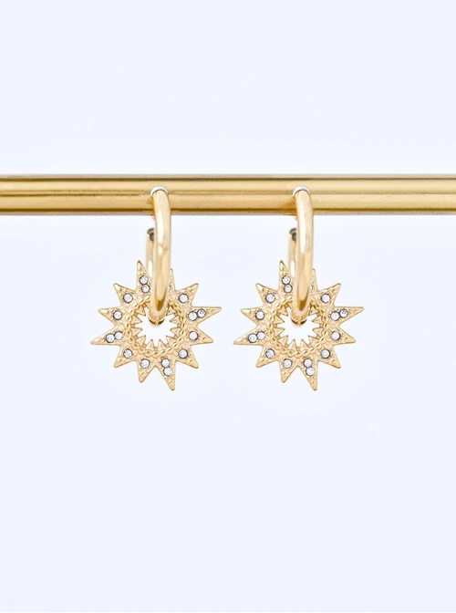 Kolczyki słońce kryształki, stal pozłacana, S211366Z00