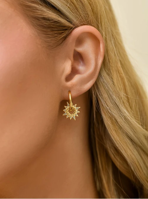 Kolczyki słońce kryształki, stal pozłacana, S211366Z00