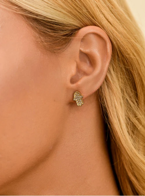 Kolczyki z kryształkami, Ręka Fatimy, stal pozłacana, S211322Z00