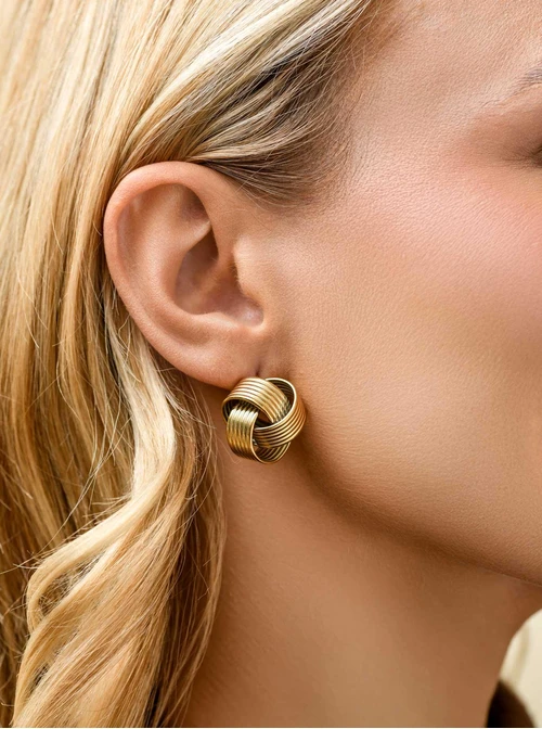 Kolczyki zaplatane, stal pozłacana, S210489Z00