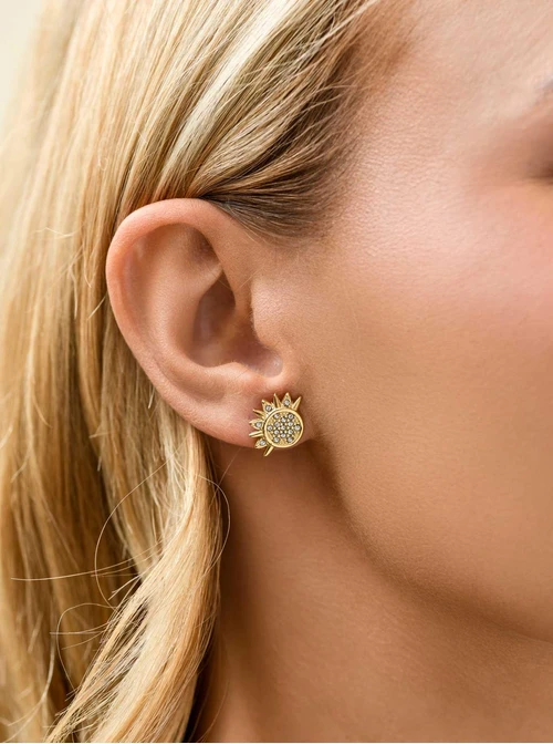 Kolczyki słońce z kryształkami, stal pozłacana S211308Z00