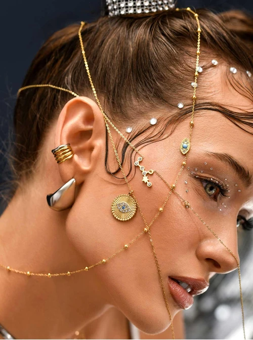 Naszyjnik, Oko Proroka, kryształki, stal pozłacana, S311302Z00