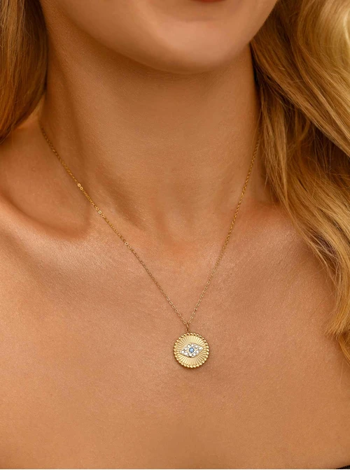 Naszyjnik Oko Proroka, kryształki, stal pozłacana S311307Z00