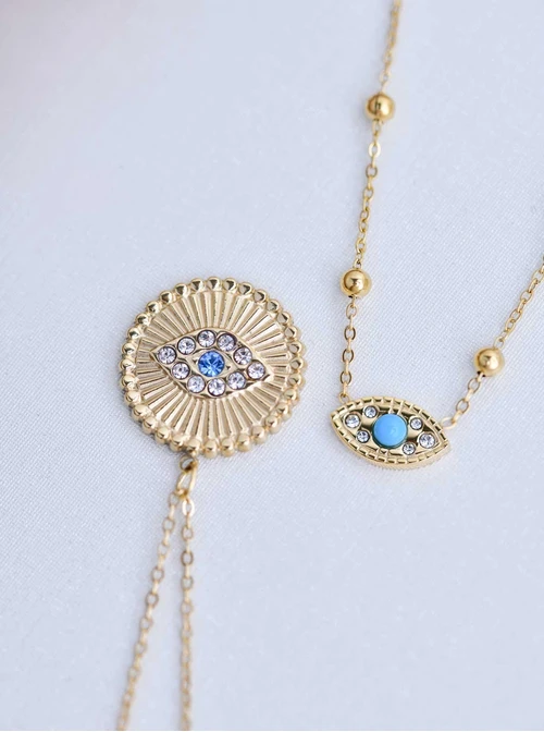 Naszyjnik Oko Proroka, kryształki, stal pozłacana S311307Z00