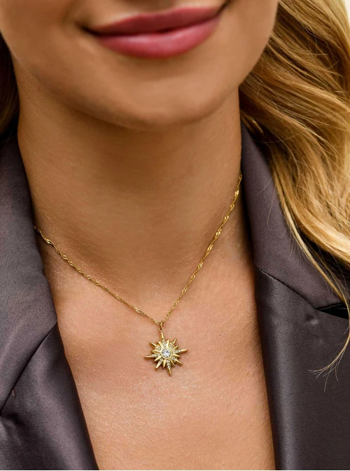 Naszyjnik Róża wiatrów, kryształki, stal pozłacana, S310639Z00