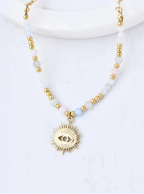 Naszyjnik amulet Oko Proroka, Morganit, stal pozłacana, S311417Z00