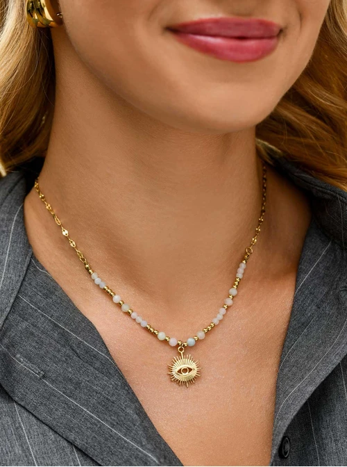 Naszyjnik amulet Oko Proroka, Morganit, stal pozłacana, S311417Z00