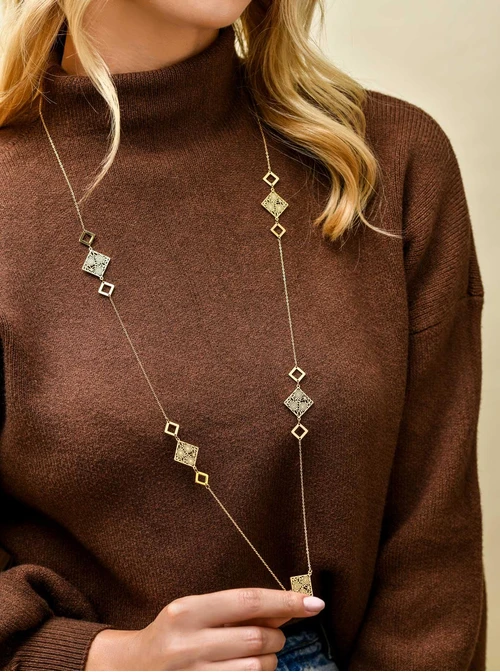 Naszyjnik długi, Rozeta Vezzi, stal pozłacana S311477Z00