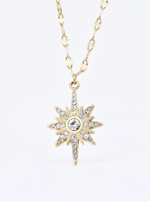 Naszyjnik gwiazda, kryształki, stal pozłacana, S310638Z00