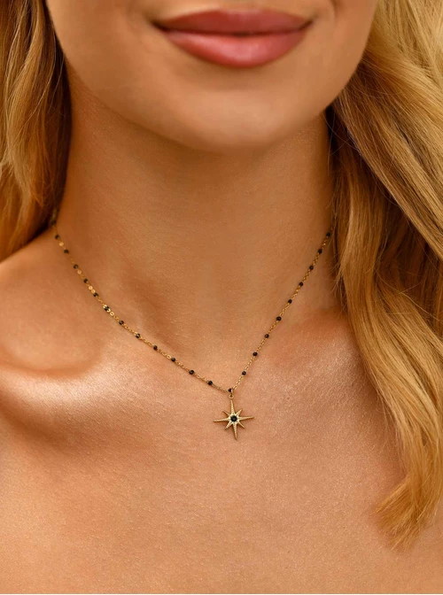 Naszyjnik gwiazdka, kryształek, stal pozłacana, S310645Z00