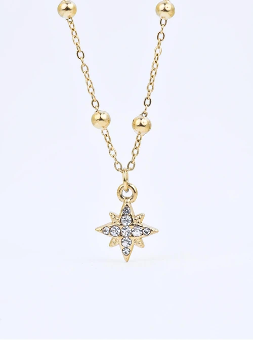 Naszyjnik gwiazdka, kryształki, stal pozłacana, S310641Z00