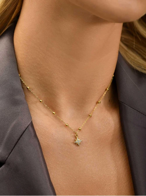 Naszyjnik gwiazdka, kryształki, stal pozłacana, S310641Z00