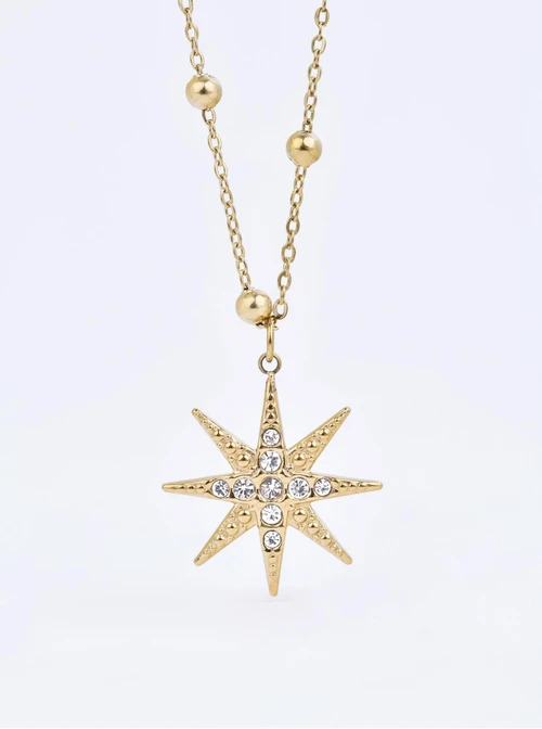 Naszyjnik gwiazdka, kryształki, stal pozłacana, S310642Z00