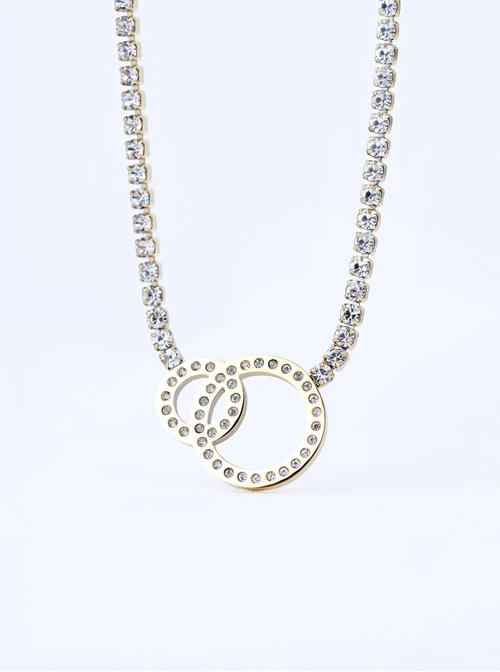 Naszyjnik kółeczka, kryształki, stal pozłacana S311848Z00