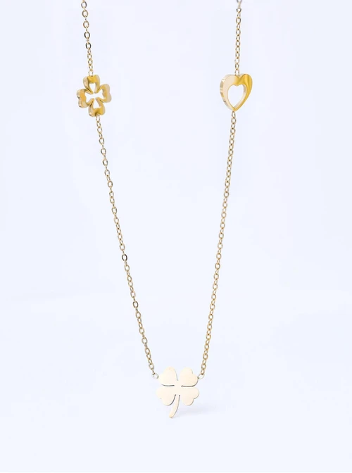 Naszyjnik koniczynki, serduszko, stal pozłacana S311836Z00