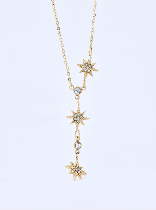 Naszyjnik krawatka, Róże wiatrów, stal pozłacana S310643Z00