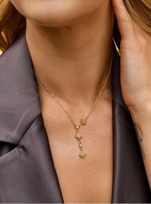 Naszyjnik krawatka, Róże wiatrów, stal pozłacana S310643Z00