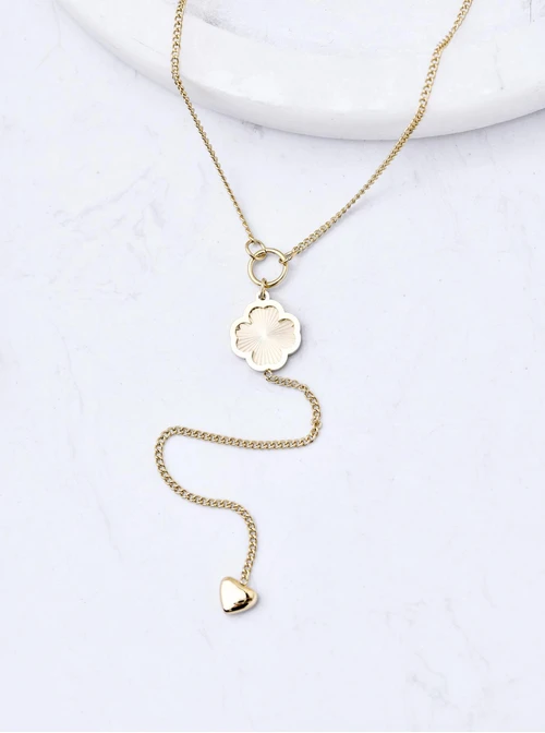 Naszyjnik krawatka, koniczynka, stal pozłacana S311823Z00