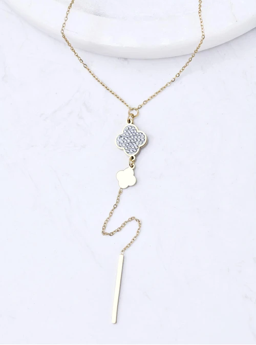 Naszyjnik krawatka, koniczynki, stal pozłacana S311822Z00