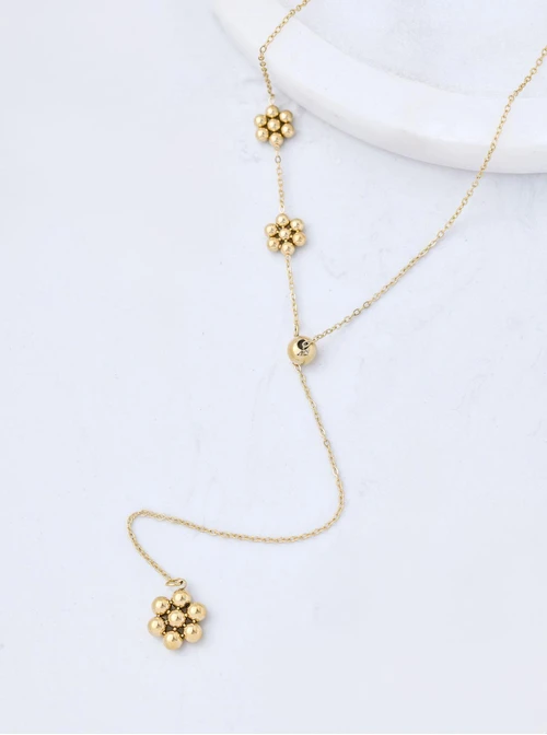 Naszyjnik krawatka, kwiatuszki, stal pozłacana S311485Z00