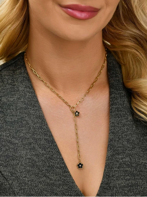 Naszyjnik krawatka, kwiatuszki, stal pozłacana S311809Z00