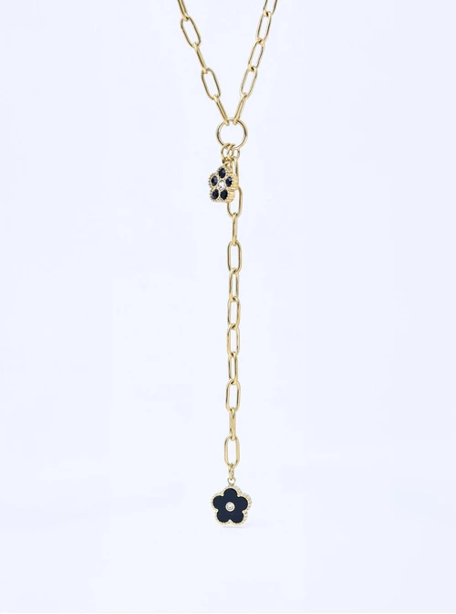 Naszyjnik krawatka, kwiatuszki, stal pozłacana S311809Z00