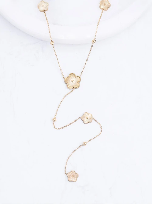 Naszyjnik krawatka, kwiatuszki, stal pozłacana S311816Z00