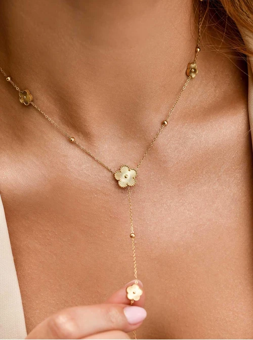 Naszyjnik krawatka, kwiatuszki, stal pozłacana S311816Z00