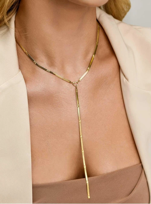 Naszyjnik krawatka, serduszko, stal pozłacana S311817Z00