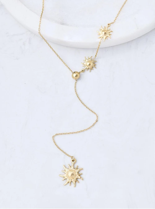 Naszyjnik krawatka, słoneczka, stal pozłacana S311484Z00