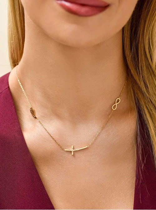 Naszyjnik krzyż, skrzydełko, stal pozłacana S311820Z00