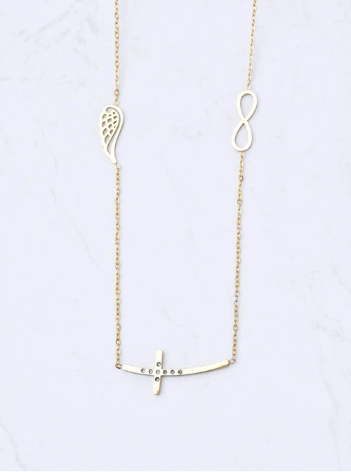 Naszyjnik krzyż, skrzydełko, stal pozłacana S311820Z00