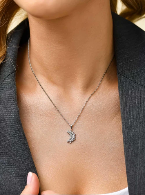 Naszyjnik księżyc, kryształki, stal, S311318S00