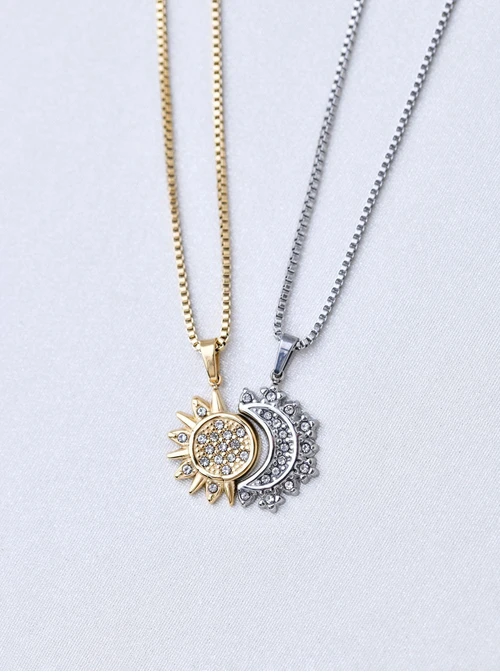 Naszyjnik księżyc, kryształki, stal, S311318S00