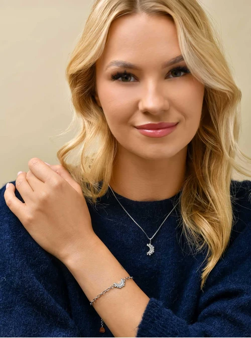 Naszyjnik księżyc, kryształki, stal, S311318S00