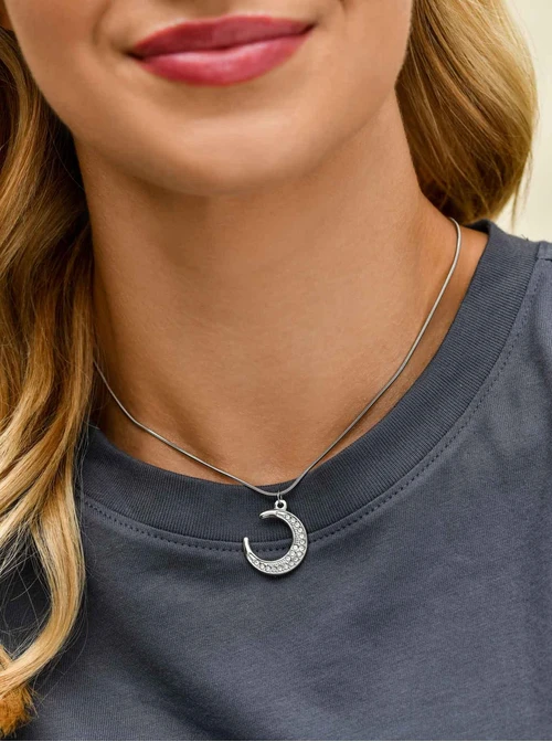 Naszyjnik księżyc kryształki, stal, S311319S00