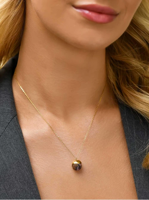 Naszyjnik kulka, Jaspis Zebra, różowy, stal pozłacana S310669Z00