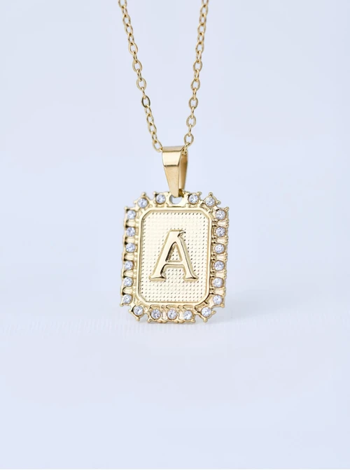 Naszyjnik literka A. kryształki, stal pozłacana  S311327Z00