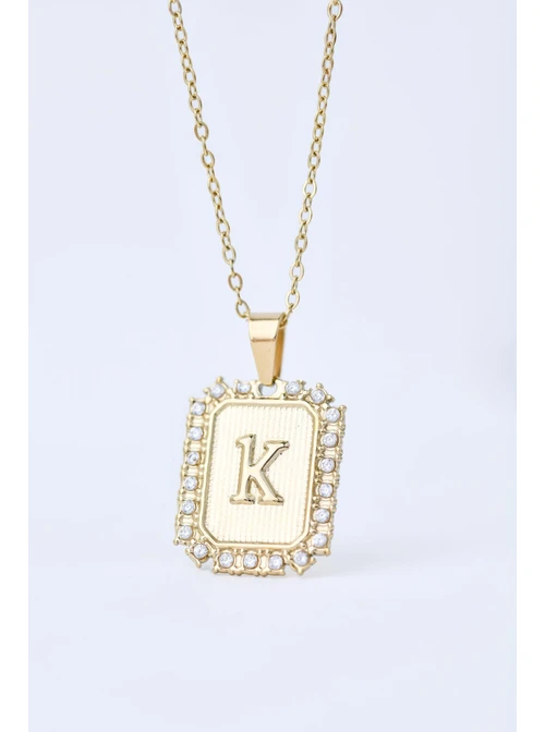 Naszyjnik literka K, kryształki, stal pozłacana S311328Z00
