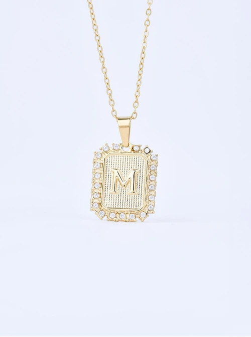 Naszyjnik literka M, kryształki, stal pozłacana S311329Z00
