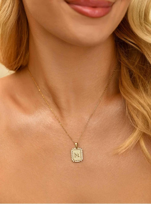 Naszyjnik literka M, kryształki, stal pozłacana S311329Z00