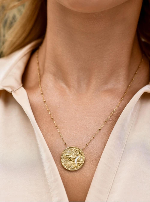 Naszyjnik medalion, księżyc, gwiazdy, stal pozłacana S312121Z00