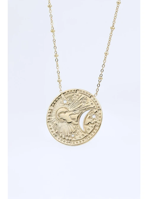 Naszyjnik medalion, księżyc, gwiazdy, stal pozłacana S312121Z00
