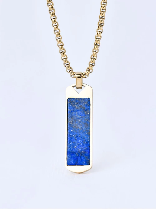 Naszyjnik męski, Lapis Lazuli, stal pozłacana S311534Z00